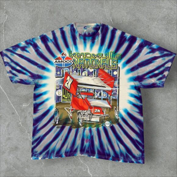 VTG 2000 Y2K Knoxville Nationals 40th Sprint Car Racing Double Sided Tie Dye  XL - Picture 1 of 7